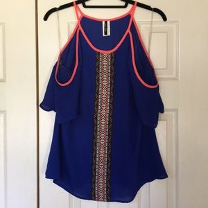 West 36th royal blue cold shoulder blouse